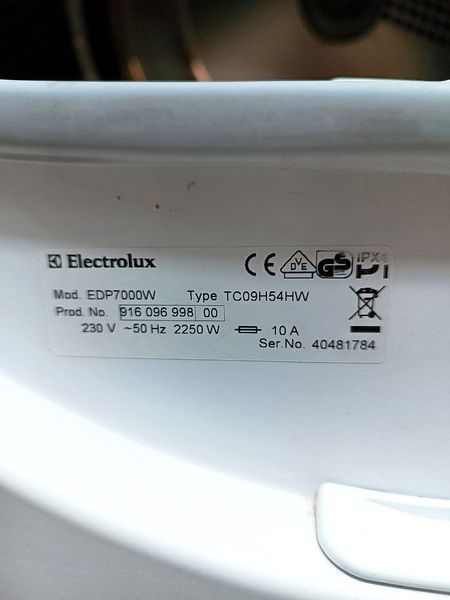 Сушильная машина Electrolux EDP700W 2250w 7 кг sn 40481784_п16_345 000046219 фото