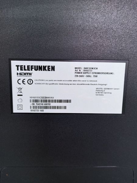 Телевізор 40 Telefunken D40F289N3CW LED Full HD Smart TV 75w sn 7543748600783 000041409 фото
