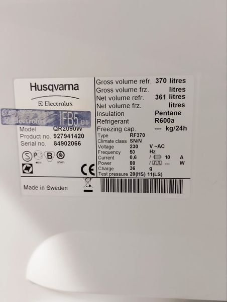 Холодильник однокамерний Husqvama QR2090W 80W 361л sn 84902066 n382 000048023 фото