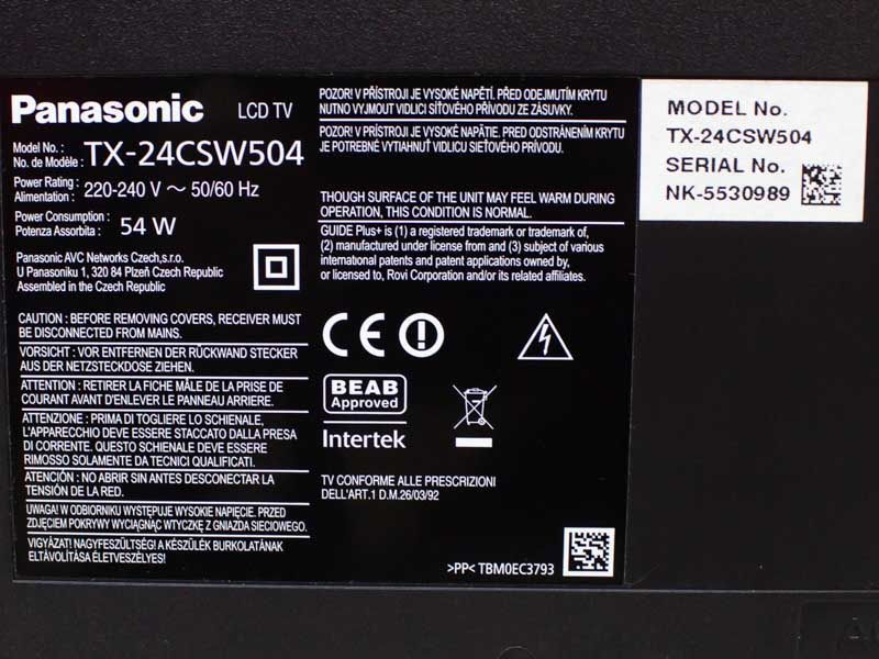 ТБ 24 Panasonic TX 24CSW504 LCD Smart TV 54w sn 5530989 000032027 фото
