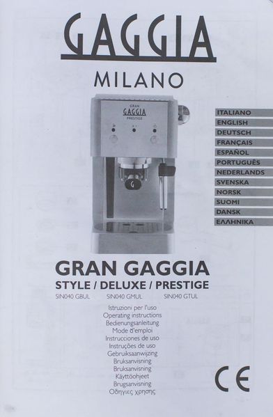 Кофеварка рожковая Gaggia RI8423 12 LPNHE372253484 000014263 фото