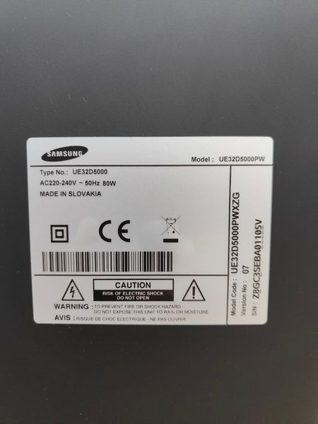 Телевизор Samsung UE32D5000PW 80W sn Z8GC3SEBA01105V 000051513 фото