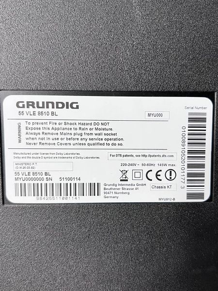 ТБ 55 Grundig 55 VLE 8510 BL Full HD Smart TV 3D 145w sn 51100114 000039266 фото