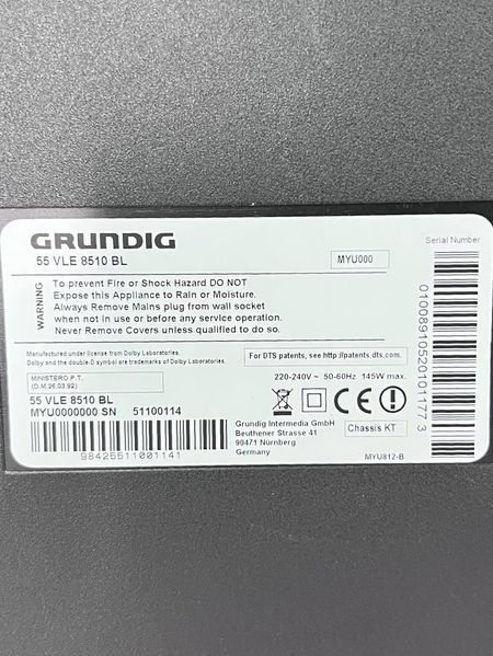 ТБ 55 Grundig 55 VLE 8510 BL Full HD Smart TV 3D 145w sn 51100114 000039266 фото