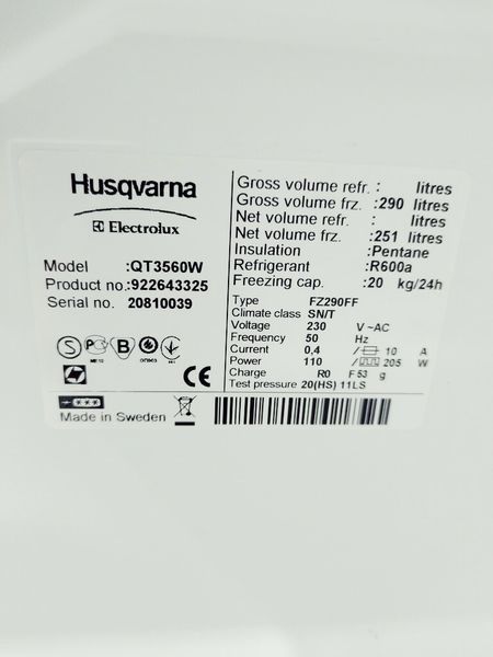 Морозильна камера Husqvarna QT3560W 251л 7 полиць 205w sn 20810039_номер 7_68 партія 2 000040157 фото