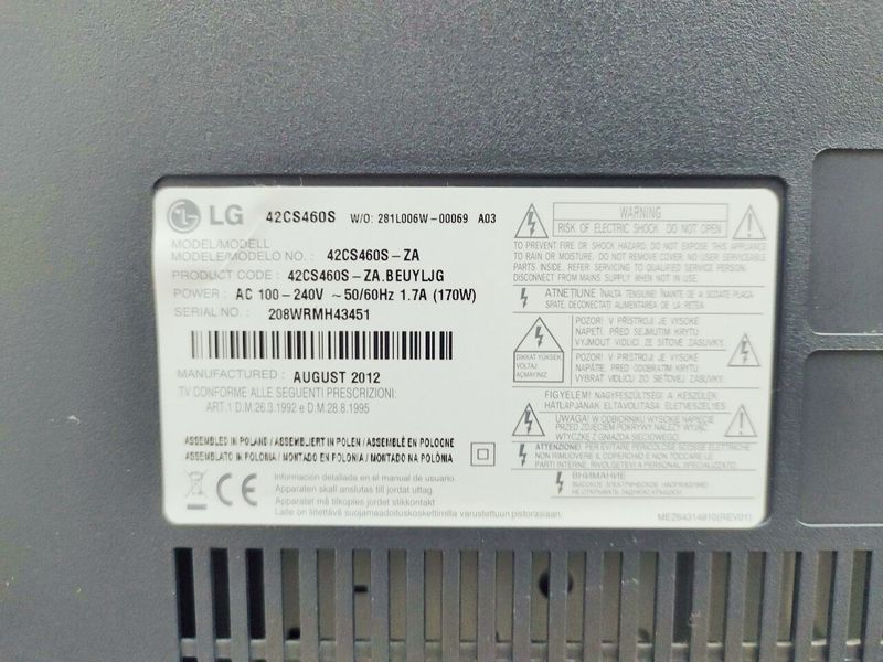 ТБ 42 LG 42CS460S Full HD 170w sn 208WRMH43451 000045288 фото