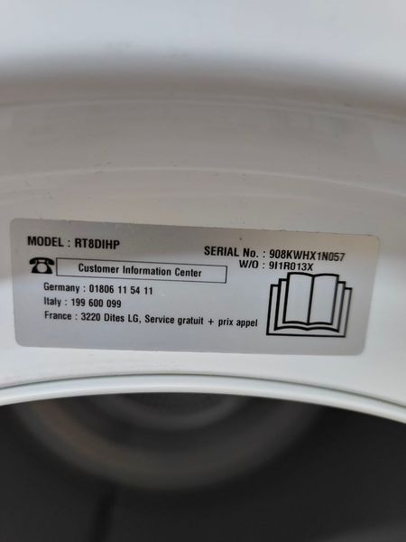 Сушильная машина LG Heat Pump RT8DIHP 100W 8кг sn 908KWHX1N057 000051587 фото