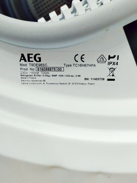 Сушильна машина AEG 9000 Series T9DE98SC 700w 9 кг sn 11403739 000041134 фото