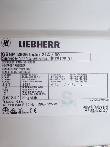 Морозильный шкаф Liebherr GSNP 2926 Index 21A 000028776 фото