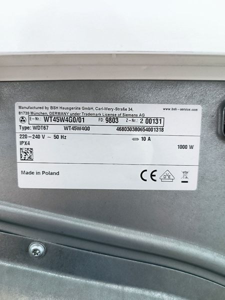 Сушильна машина Сушильная машина Siemens WT45W4GO 7кг 1000W sn 9803200131 000048671 фото