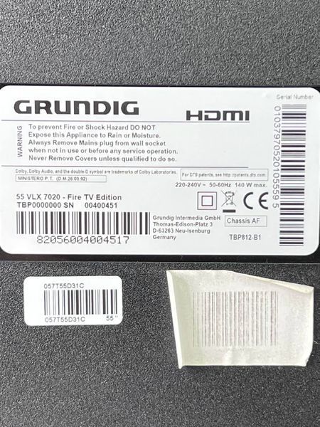 ТБ 55 Grundig 55 VLX 7020 LED 4K Smart TV Bluetooth 140w sn 00400451 000040309 фото