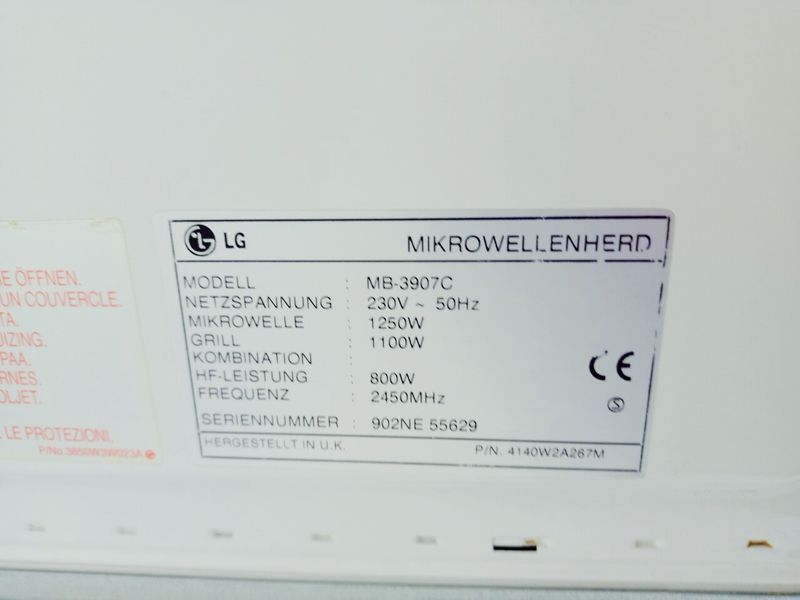 Мікрохвильова піч LG MB 3907C 1250w гриль 1100w sn 902NE55629 000042332 фото