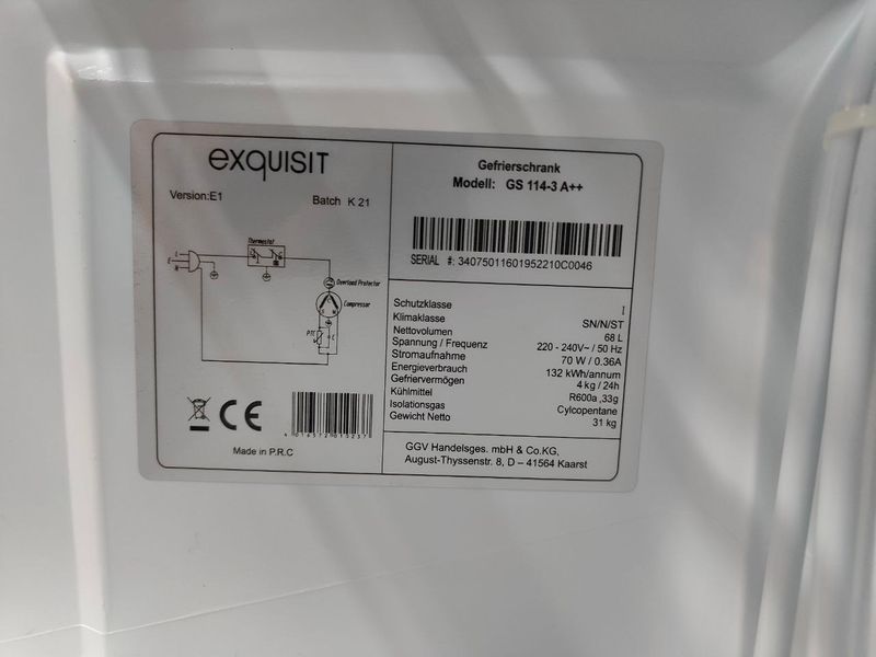 Морозильная камера Exquisit GS 114 3A 70W 68л sn 34075011601952210C0046 000053504 фото