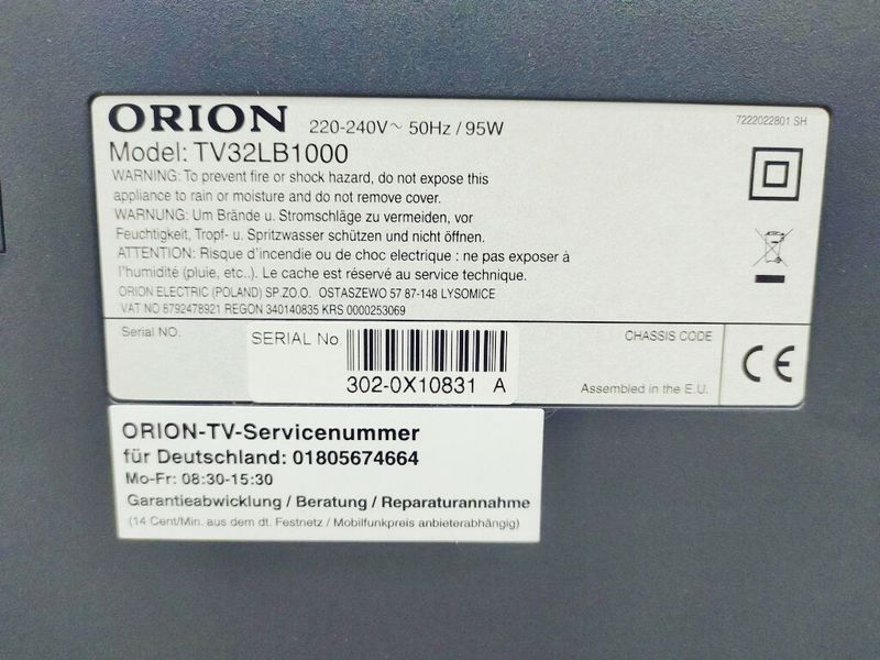 ТБ 32 Orion TV32LB1000 LED Full HD 95w sn 3020X10831A 000041871 фото
