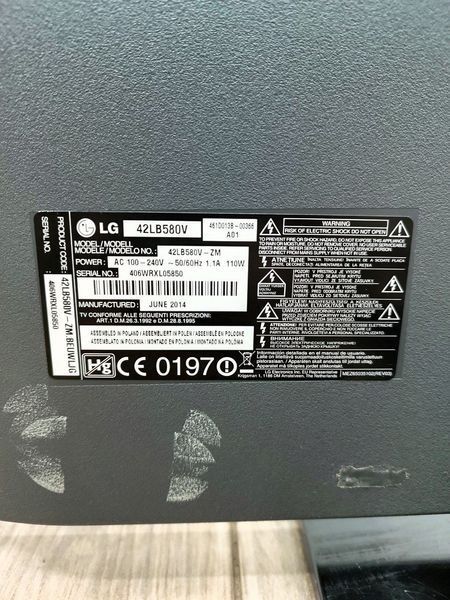Телевизор 42 LG 42LB580V sn 406WRXL05850 000046176 фото