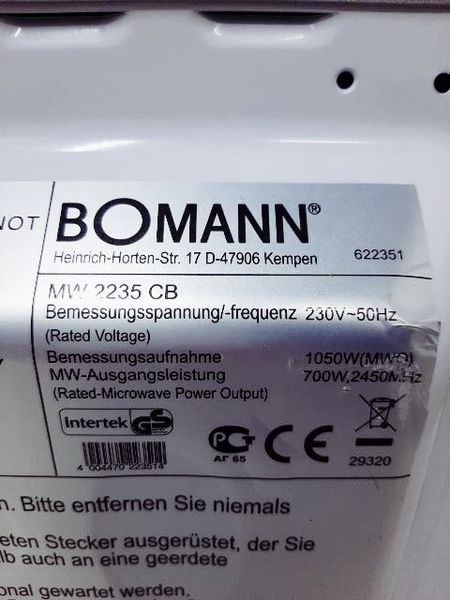Мікрохвильова піч Bomann MW 2235 CB 1050w 000034653 фото