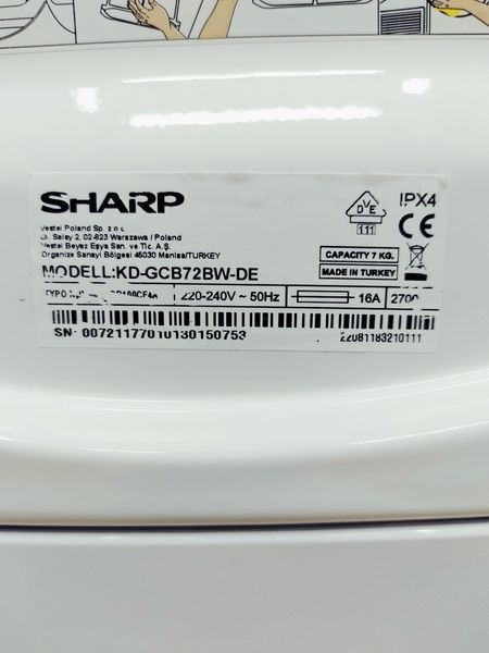 Сушильна машина Sharp KD GCB72BW DE 2700w 7 кг sn 00721177010130150753 000044305 фото