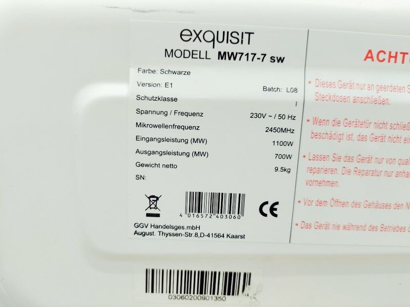 Мікрохвильова піч Exquisit MW717 7 SW 1100w sn 03060200901350 000038684 фото