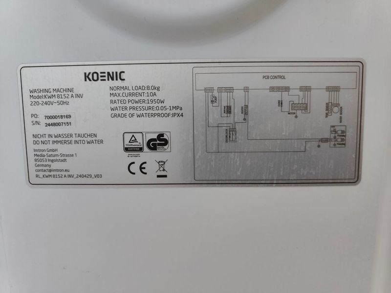 Пральна машина KOENIC KWM 8152 A INV 1950W 8 кг sn 2448007151 000052265 фото