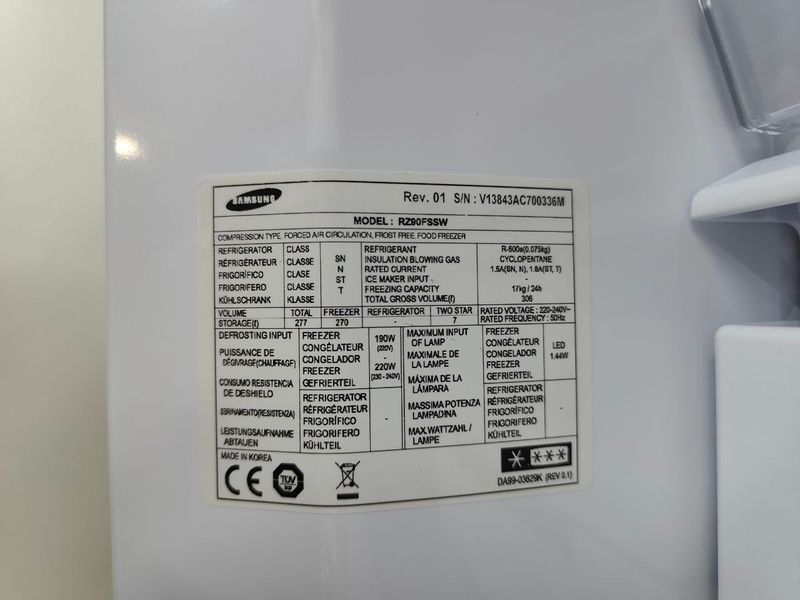 Морозильная камера Samsung RZ90FSSW 270л 190W sn V13843AC700336M n596 000052766 фото