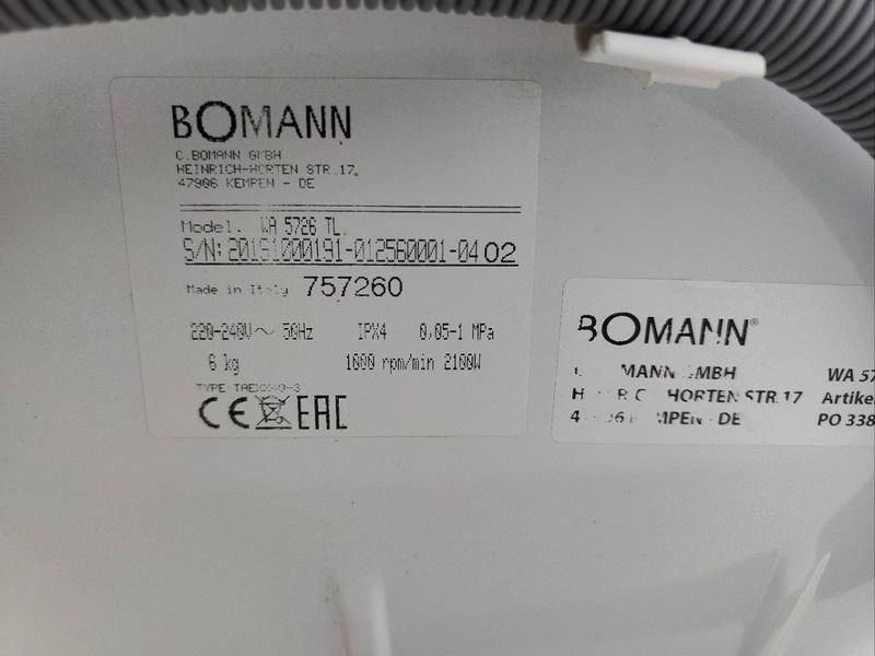 Стиральная машина вертикальная Bomann WA5726 TL 2100W 6кг sn 20151000191 000048455 фото