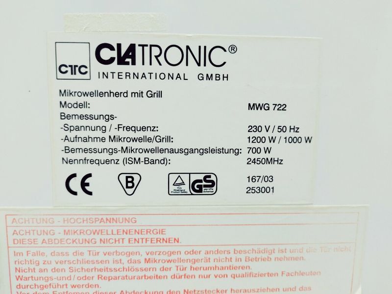 Мікрохвильова піч Clatronic MWG 722 1200w гриль 1000w sn S0232002905879 000036902 фото