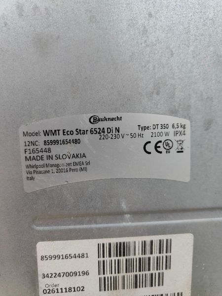 Пральна машина вертикальна Baucknecht WMT Eco Star 6524DiN 2100W 6.5кг sn 859991654480 000051158 фото