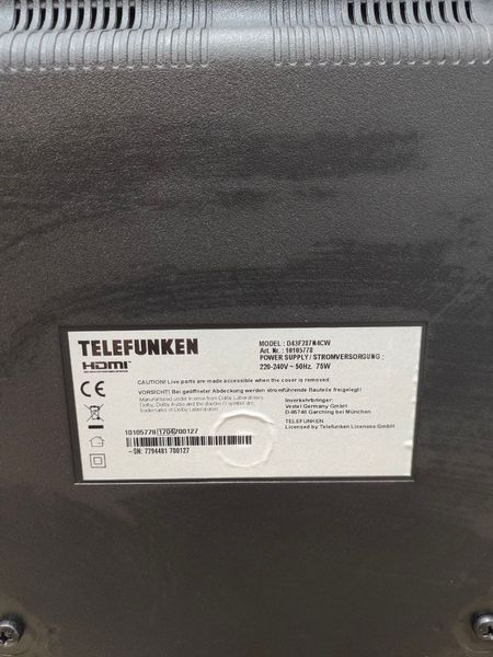 Телевізор 43 TelefunkenD43F287N4CW LED Full HD Smart TV 75w sn 7794481700127 000050556 фото