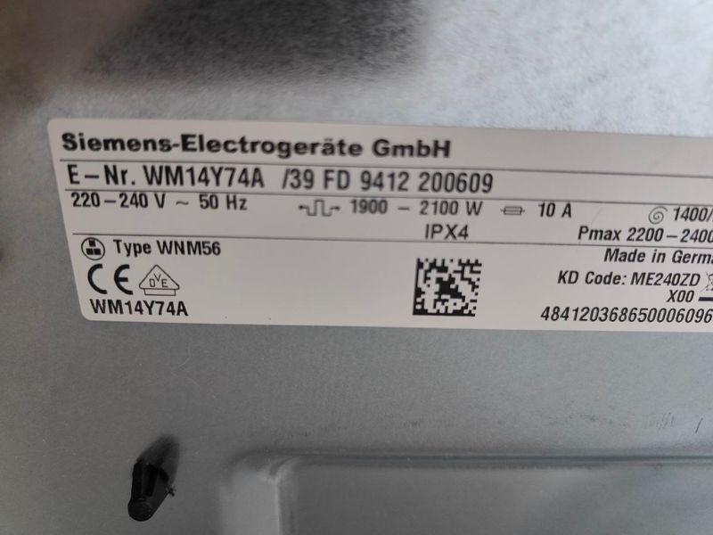 Стиральная машина Siemens iQ800 WM14Y74A 2100W 8кг sn 9412200609 000053104 фото