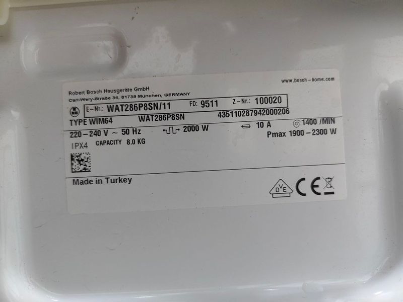 Стиральная машина Bosch Serie6 WAT286P8SN 11 2300W 8кг sn 9511100020 000053616 фото