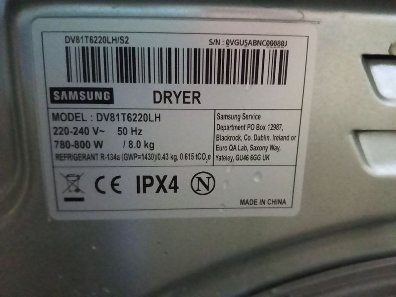 Сушильная машина Samsung DV81T6220LH 800W 8кг sn 0VGU5ABNC00080J n514 000050808 фото