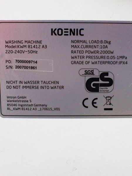 Стиральная машина Koenic KWM 81412 A3 000031527 фото