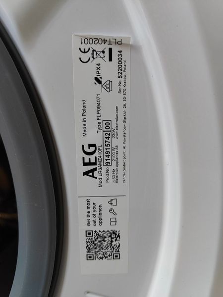 Стиральная машина AEG 6000 Series LR6AMZ410FL 2100W 10кг sn 52200034 000051594 фото