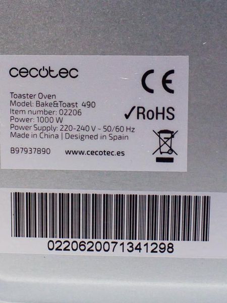 Міні піч Cecotec Bake and Toast 490 02206 10л 1000w сток LPNHE536084619 49е 000027320 фото