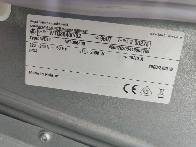 Сушильна машина Bosch WTG86400 2800W 9кг sn 9607200278 000048669 фото