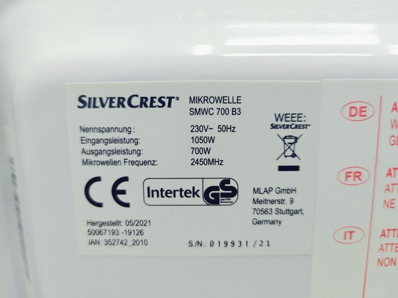 Мікрохвильова піч SilverCrest SMWC 700 B3 1050w sn 01993121 000032255 фото