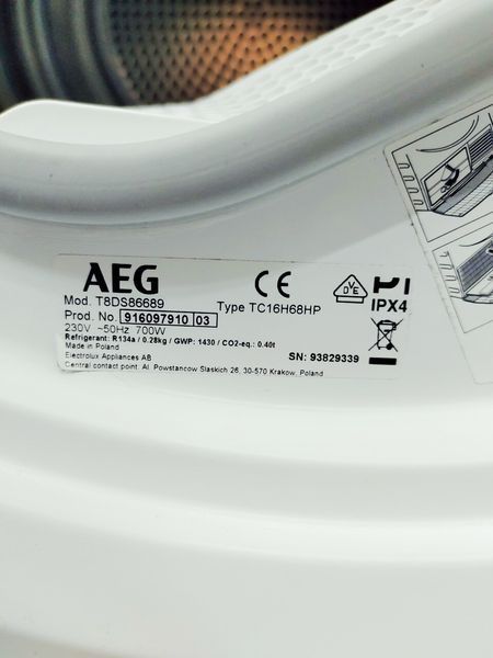 Сушильна машина AEG 8000 Series T8DS86689 700w 8кг sn 93829339 000042771 фото