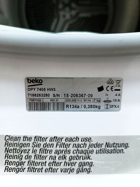 Сушильна машина Beko F997H22 900w7 кг sn 15206367 09 000046144 фото