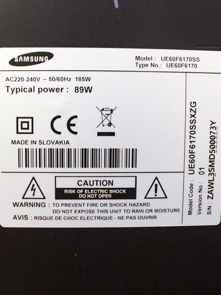 ТБ 60 Samsung UE60F6170SS 185w sn ZAWL3SMD500073Y (дефект) 000018378 фото