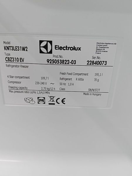 Холодильник двокамерний Electrolux KNT3EL31W2 100W 195+109л sn 22840073 n 455 000049667 фото