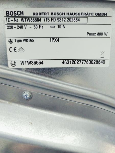 Сушильна машина Bosch EcoLogixx 7S WTW86564 15 800w 7 кг sn 9312 202864 000043349 фото