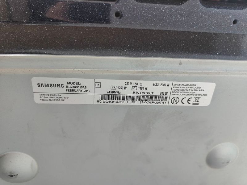 Микроволновая печь SAMSUNG MG23K3515AS 800W+1250W гриль sn 0ANV7WFM200715Y 000049960 фото