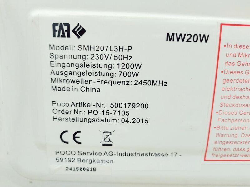 Микроволновая печь FAF MW20W 000038731 фото