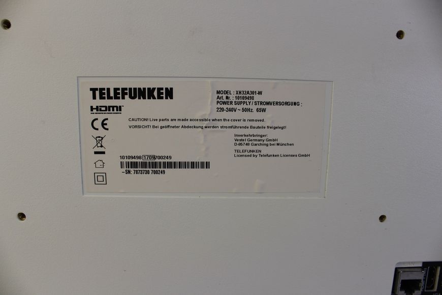 Телевізор 32 Telefunken XH32A301 W LCD HD 65w sn 7873730700249 000042581 фото