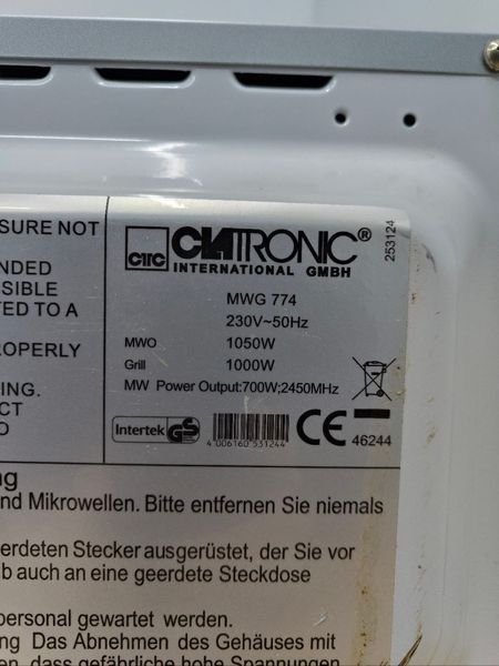 Микроволновая печь Clatronic MWG774 1000W sn 46244 000051106 фото