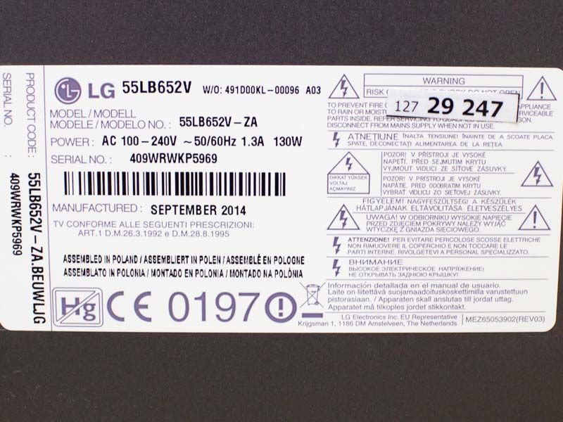 ТБ 55 LG 55LB652V LED Smart TV 130w sn 409WRWKP5969 000032162 фото