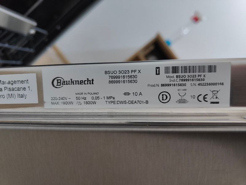 Посудомоечная машина Bauknecht BSUO 3023 PF X 1900W 10 персон sn 452236000166 000053455 фото
