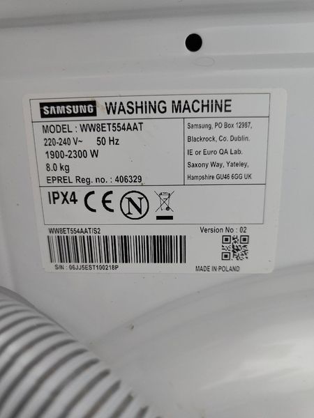 Пральна машина Samsung WW8ET554AAT 2300W 8кг sn 06JJ5EST100218P 000051599 фото