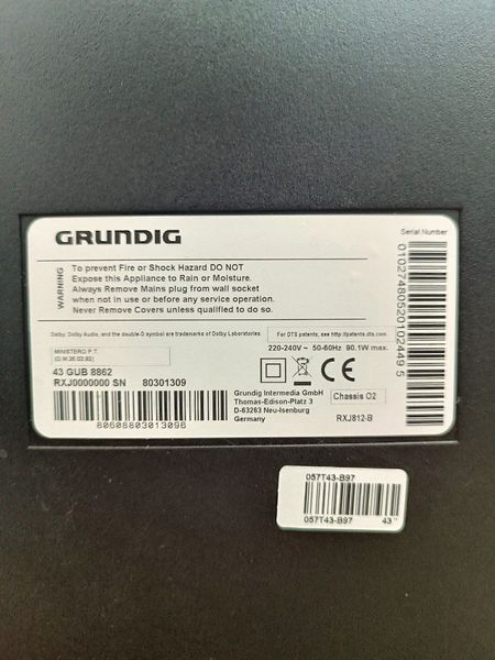 Телевизор Grundig 43GBU8862 90W sn 80301309 000049608 фото