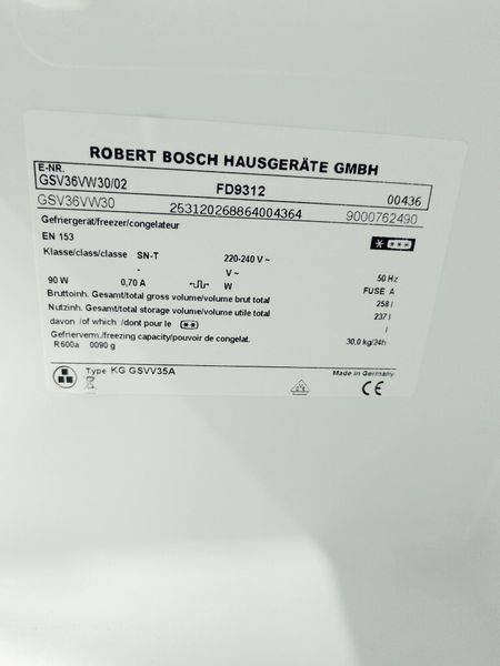 Морозильна камера Bosch GSV36VW30 02 237л 7 полиць 90w sn 9312 00436_партія 3 номер 158 000040906 фото